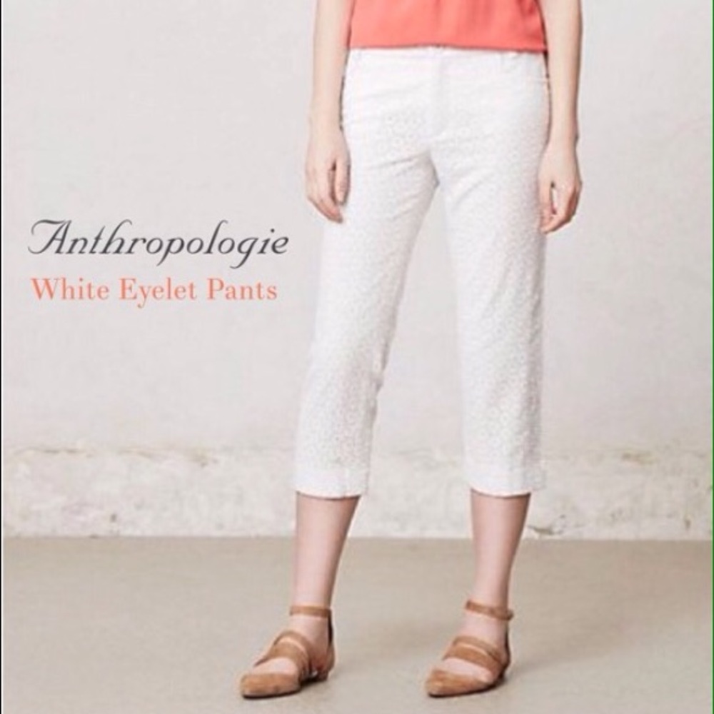 Anthropologie White Eyelet Cropped Pants